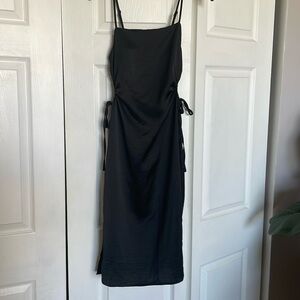 Black silk midi to maxi dress spaghetti strap